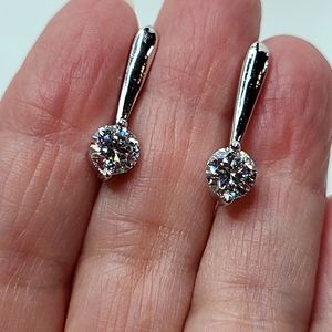 Moissanite Solitare dangle fixed hook Earrings